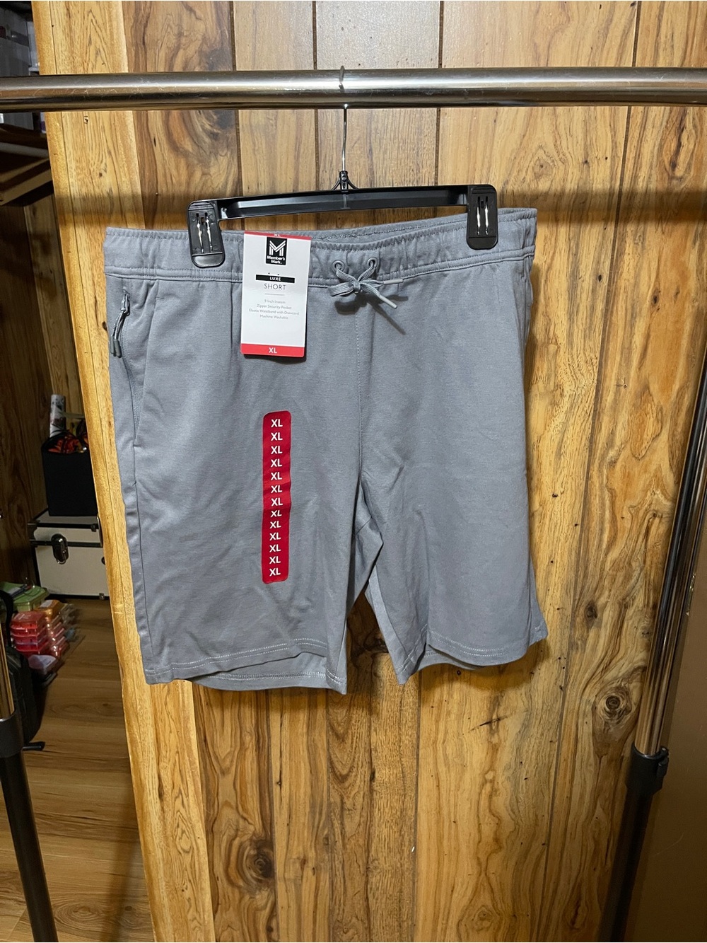 NWT Member’s Mark Gray Luxe Shorts with Zipper Pocket XL